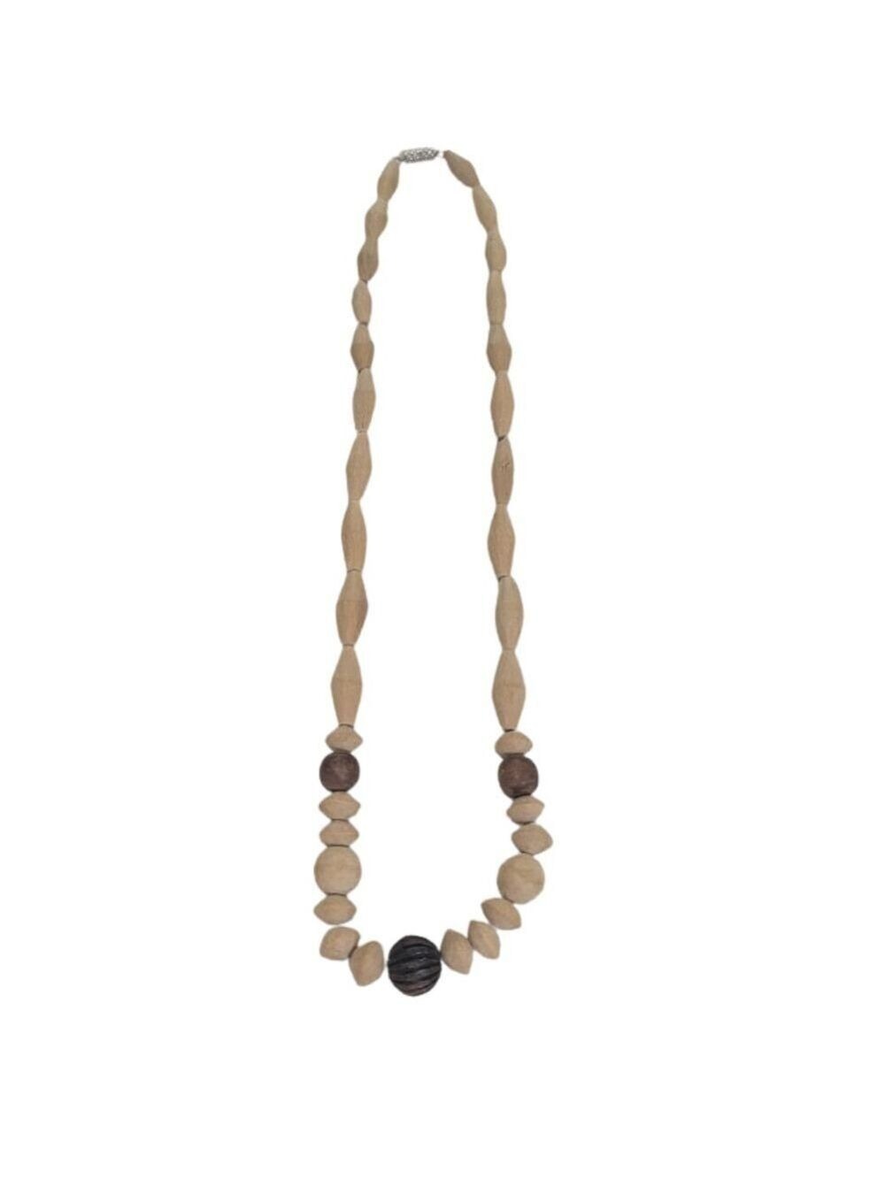 Wood & Seed Bead Necklace | Natural Neutral Boho Statement